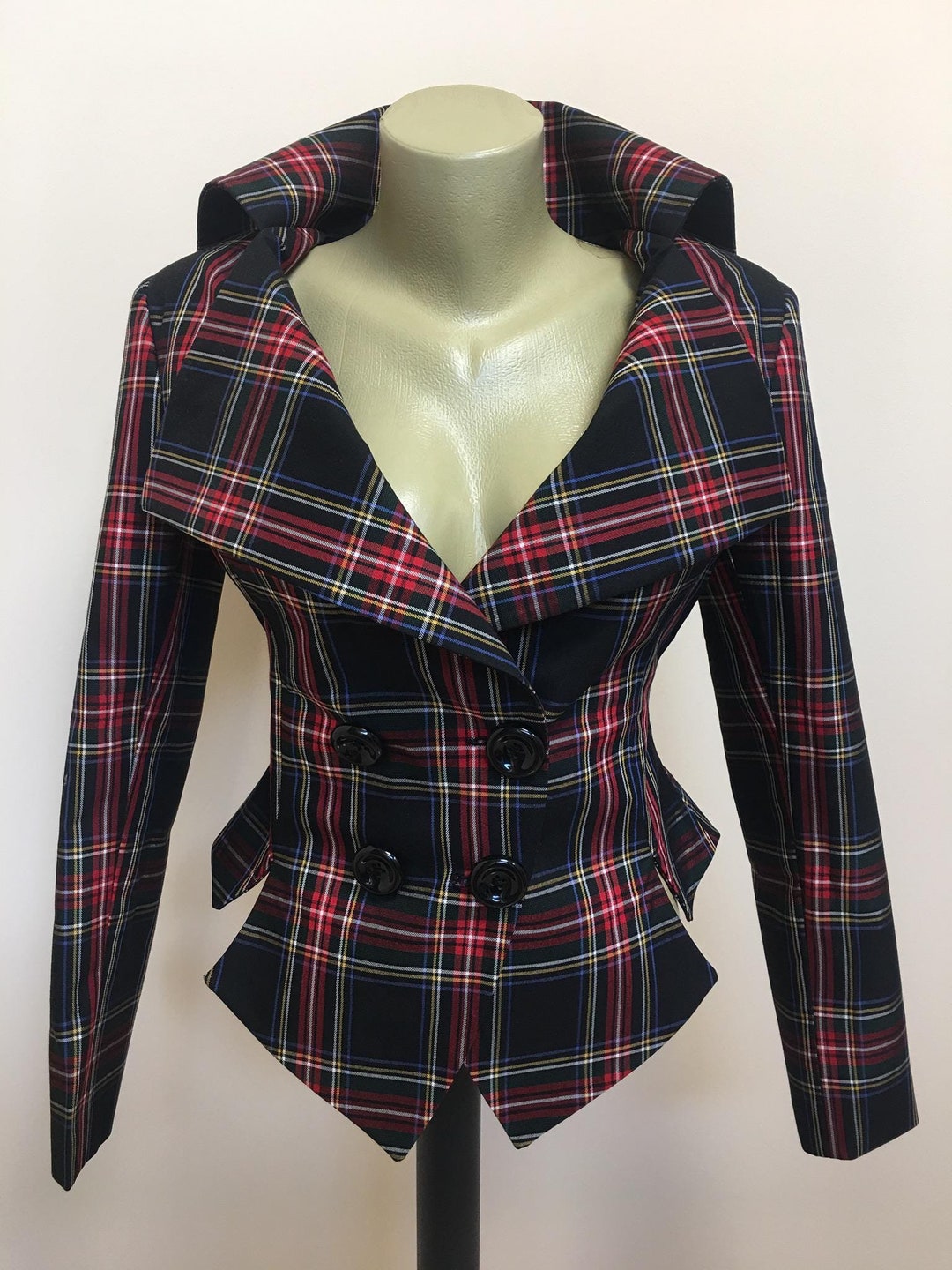 Black/ivory tartan plaid jacket