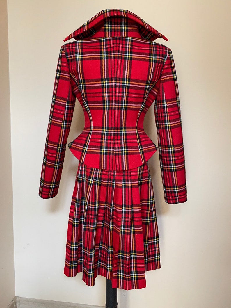 Red Womens Tartan Suit With Pleated Knee Skirt Red Plaid Suit - Etsy