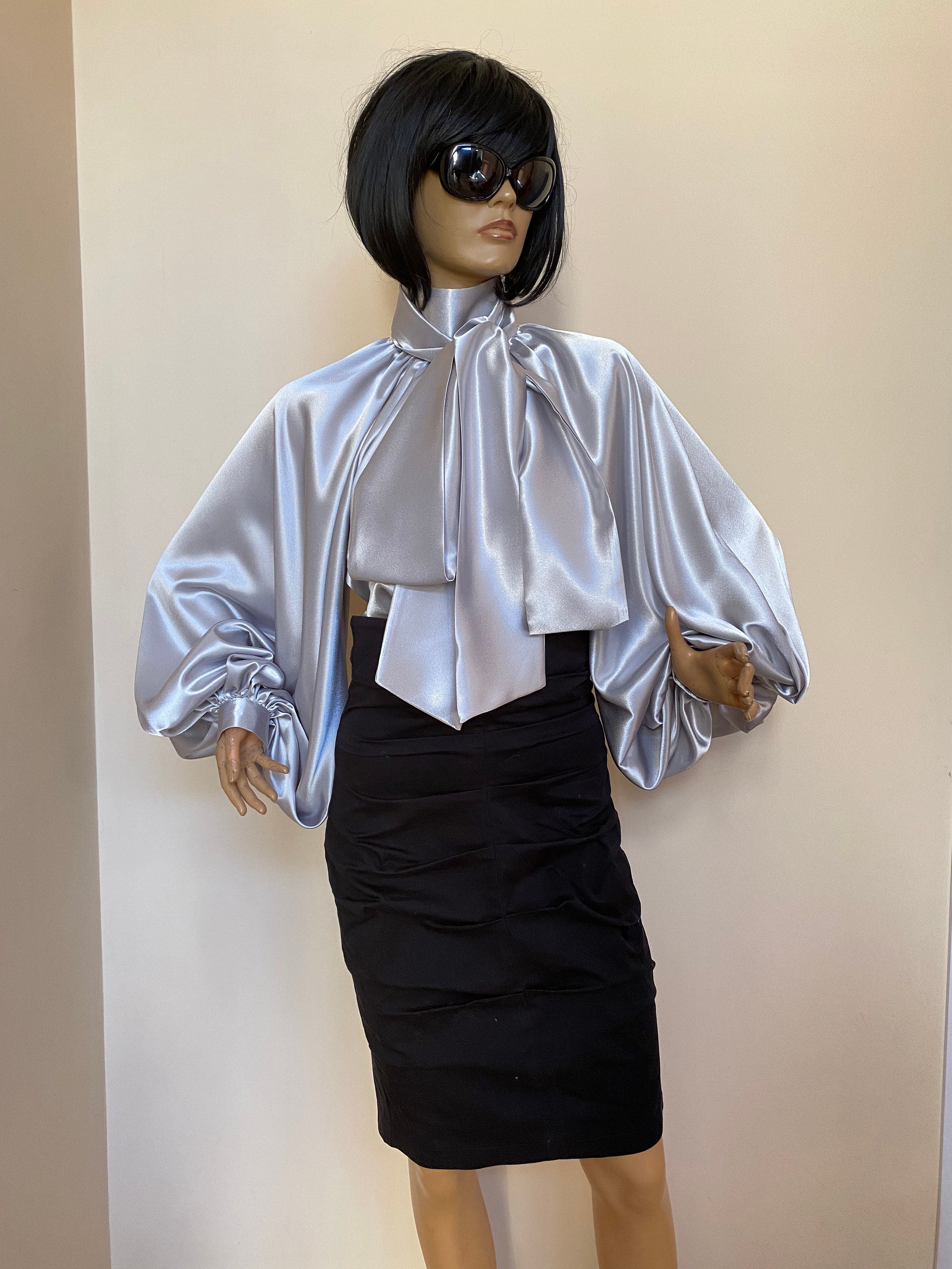 Rose choker satin puff blouse 青 Rose choker satin puff blouse | ファッション通販サイト NUGU