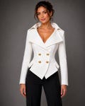 White Cotton Blazer, Fitted Double Breasted Jacket, Gold Button Blazer, Women’s Bridal Jacket