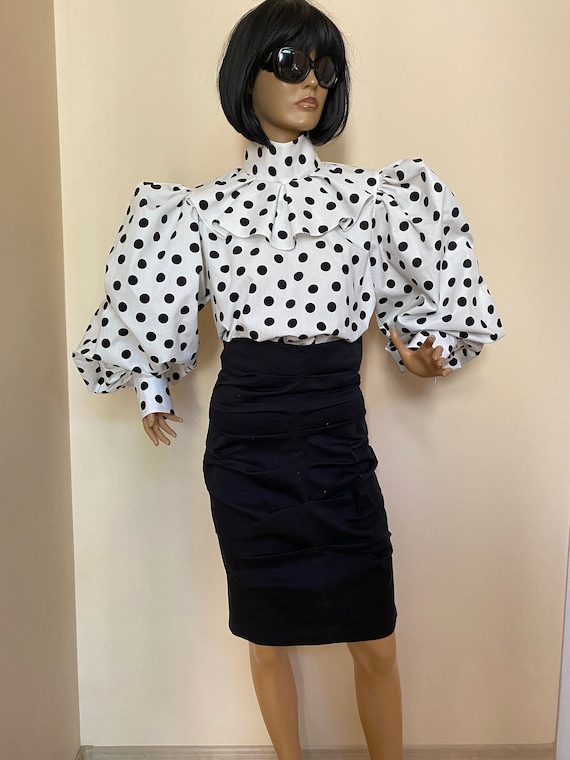 high neck polka dot blouse