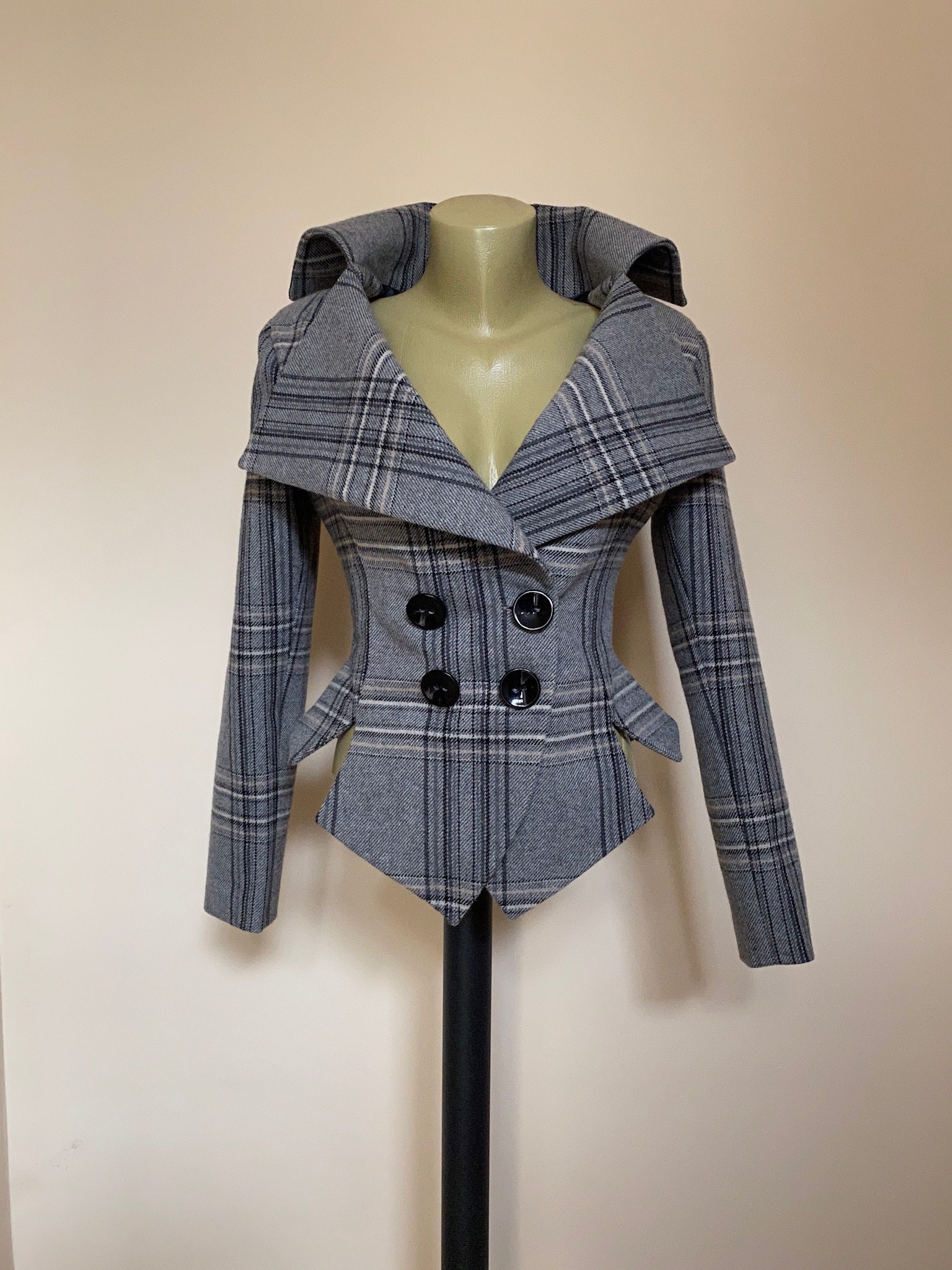 Grey plaid top jacket womens