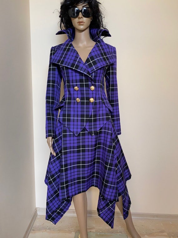 Purple Tartan checked Dress Stewart tailored suit /womens | Etsy