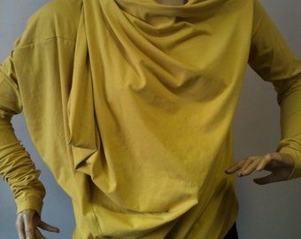 Womens Loose Fit TopAsymmetrical Tunic Top//Extravagant Cotton  Top in mustard color