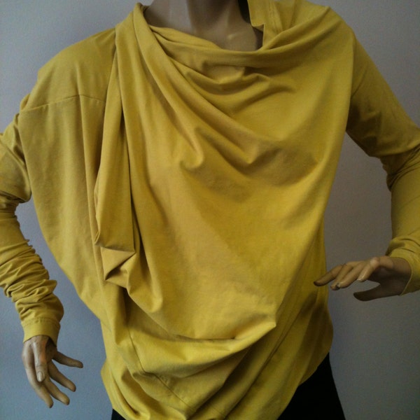 Top femmes Loose Fit TopAsymmetrical tunique / / Extravagant haut en coton de couleur moutarde