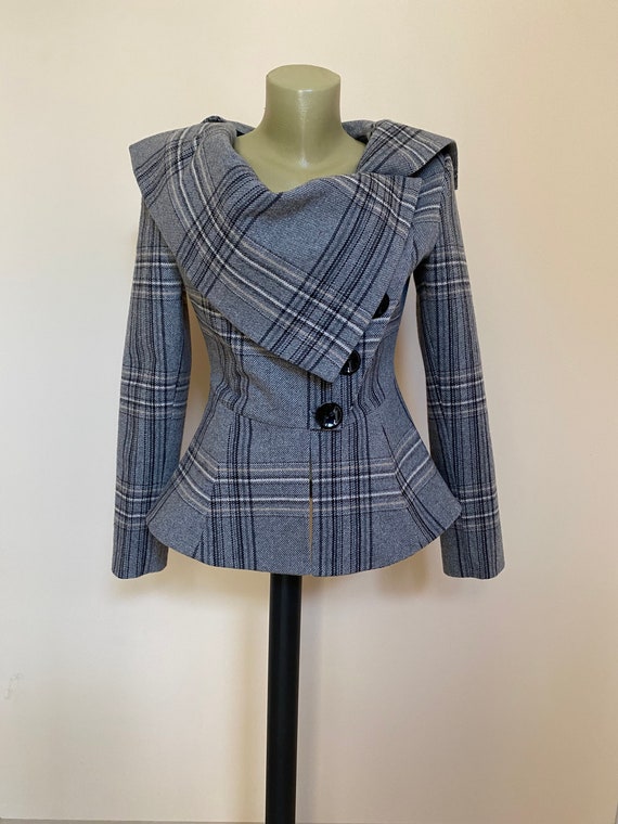 Manteau Tartan En Laine Tweed Bouffant Puffa - Taille L, Neuf Sans étiquettes