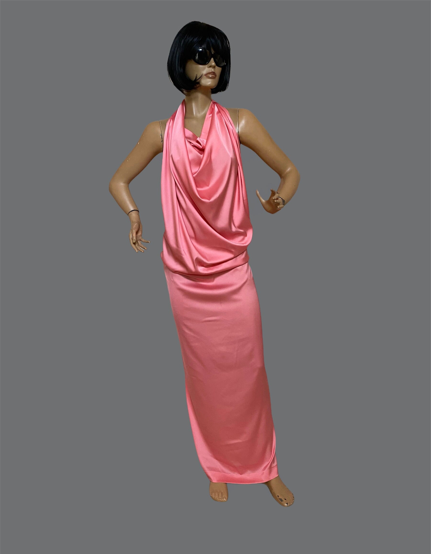 Maxi Prom Pink Satin Dress Formal 