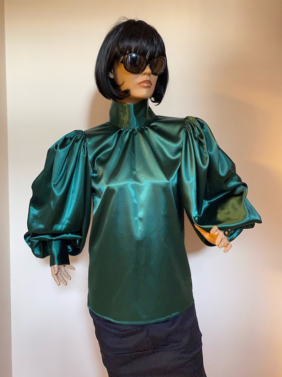Dark green satin blouse sale