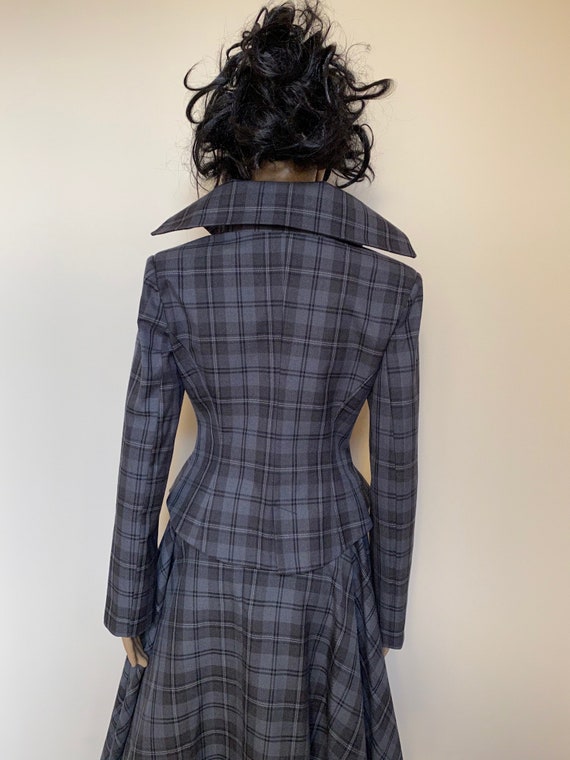 Grey Gray Tartan Checked Tailored Suit womens Plaid Jacket Lady Blazer asymmertic Skirt in Westwood Style Etsy Ireland