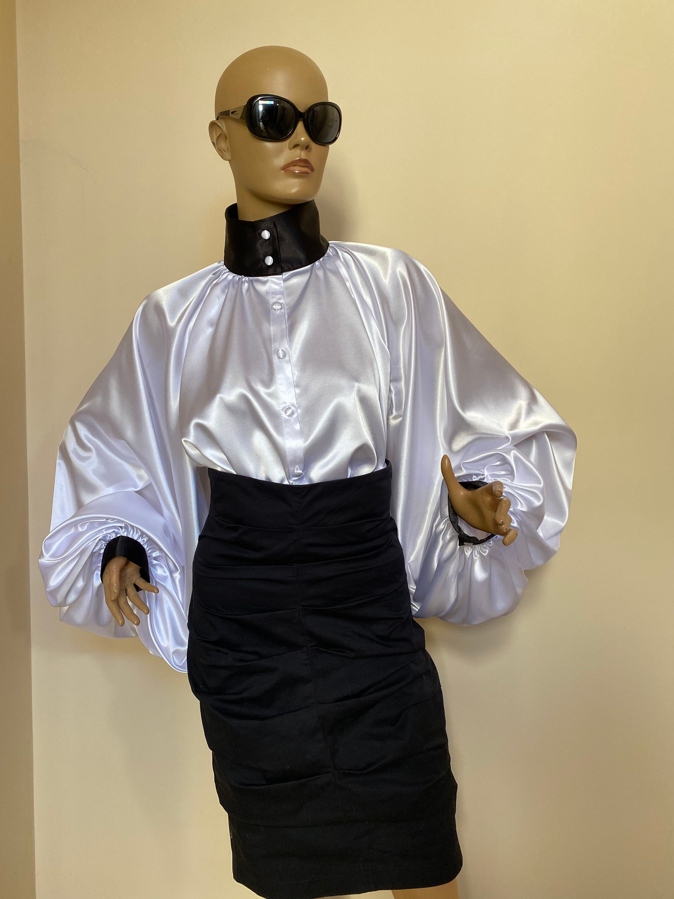 white satin blouse with collar