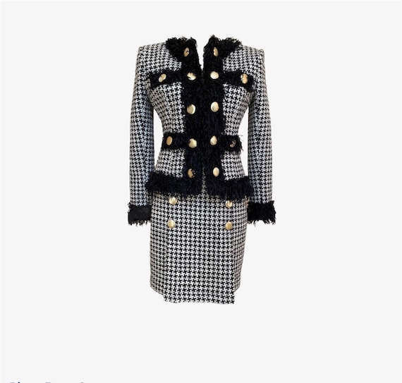 Black and white tweed jacket womens hot sale