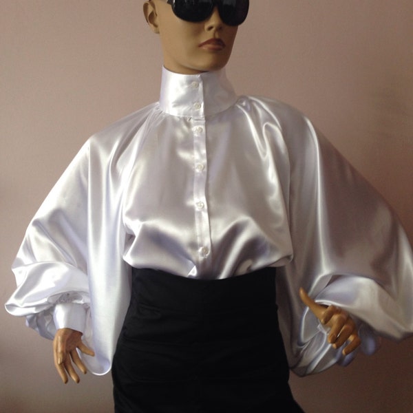 Blouse en soie femme formelle/ blouse en satin cocktail blanc/chemisier à col victorien, chemise