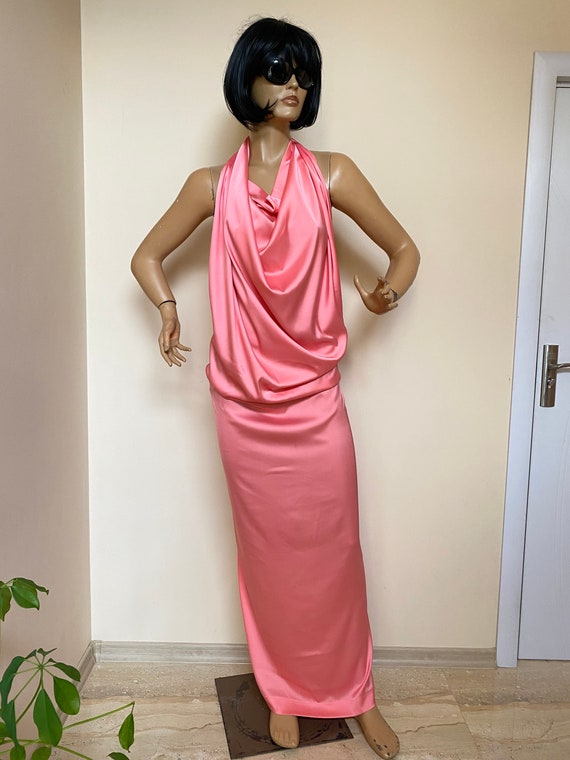 Maxi Prom Pink Satin Dress Formal Halter Black Satin Dress Backless Formal Long Satin Dress Etsy UK