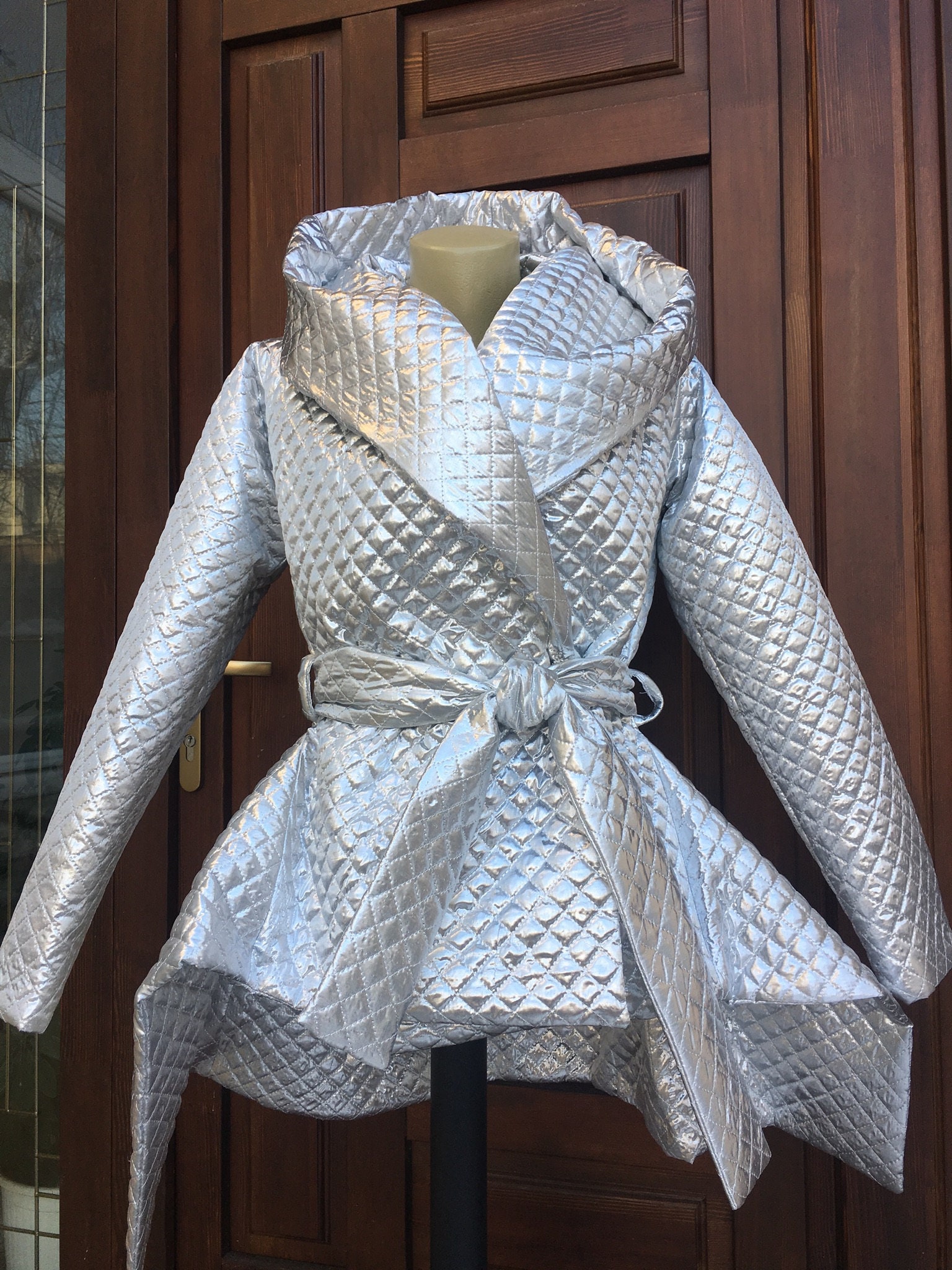 Silver Glossy Jacket, Silver Shiny Jacket, Women's Quilted Silver Glossy Jacket, Silver Shiny Jacket, Women's Quilted