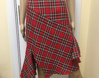 Asymmetrical tartan skirt, Extravagant plaid skirt, Asymmetrical Plaid skirt, Scottish Tartan skirt, High waisted pencil skirt