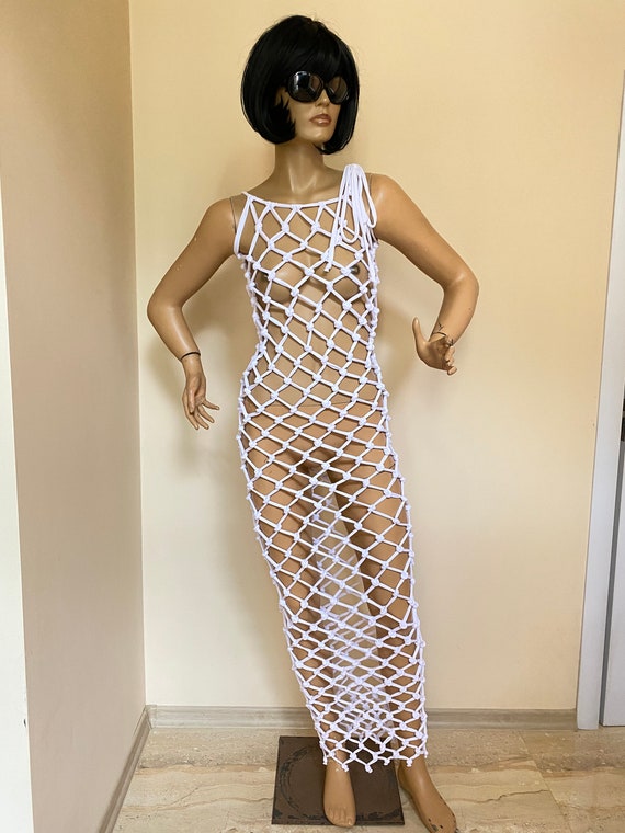 White Fishnet Mesh Top,fishnet Dress,netted Women Tops ,go, 47% OFF