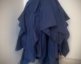 Dark Blue Taffeta High Low Skirt: Ruffle Layered Maxi, Gothic Victorian Style, Size M