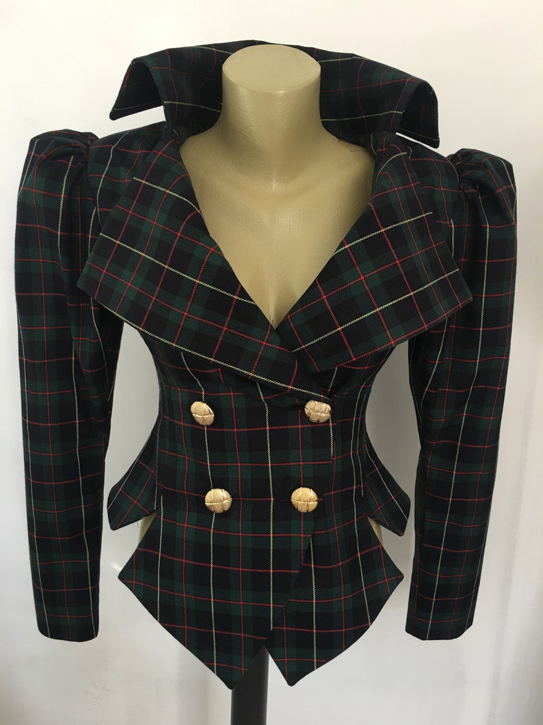 Tartan checked Navy Green tailored jacket vintage style plaid | Etsy