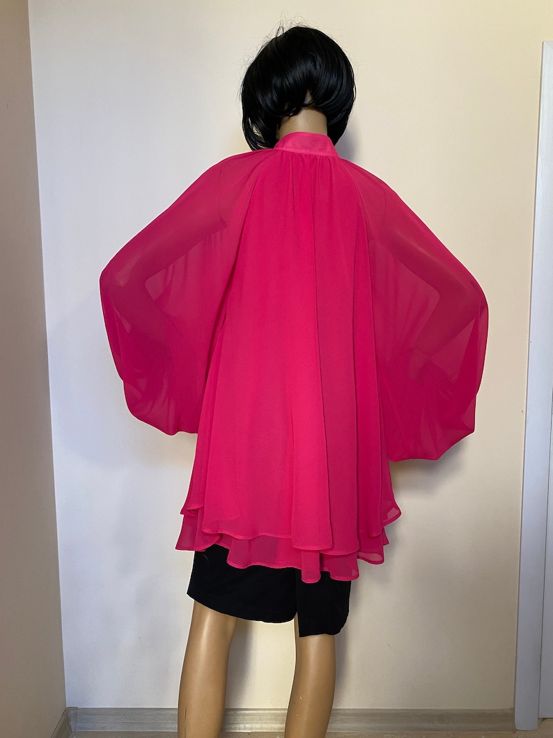 A line dress tunic Summer dress Plus size top Shift dress Fuchsia formal chiffon dress tunic with puffy sleeves