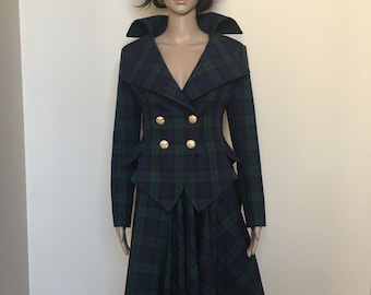 Black Watch Tartan, Vintage Tartan tailored suit /womens plaid jacket// lady blazer/asymmertic skirt in Westwood style