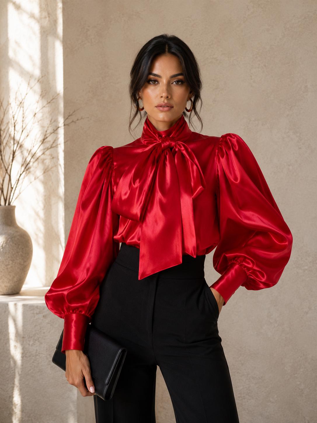 Red Bow Blouse - Etsy