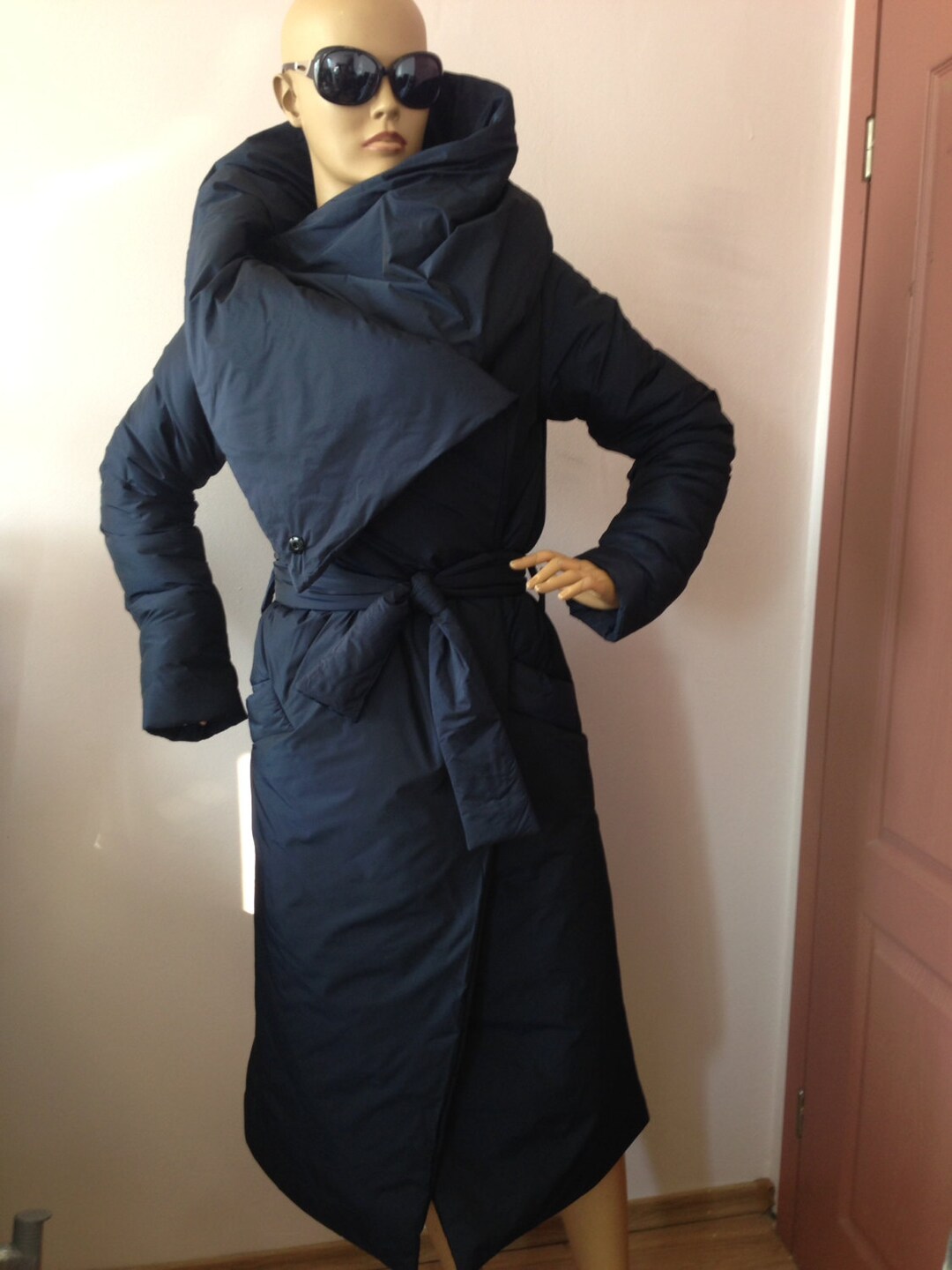 oversize snow jackets tie waist coats black false two pieces down coat winter main image 0