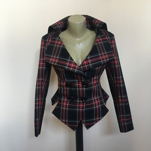 Tartan checked Black Stewart tailored jacket, vintage style plaid jacket, Black Check steampunk lady blazer