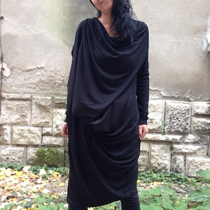 Black minimalist/Black asymmetrical tunic dress / plus size tunic / oversized dress / long sleeved dress /