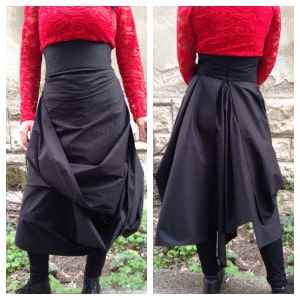 Black minimalist/Boho cotton skirt/A-Line Maxi Skirt/High Waist Black Skirt