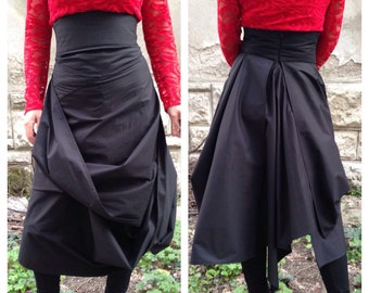 Black Cotton Maxi Skirt: High Waist A-Line Boho Style