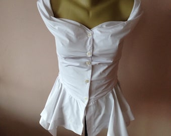 Corset top, Steampunk corset, White corset, Taffeta bodice, Sexy bodice