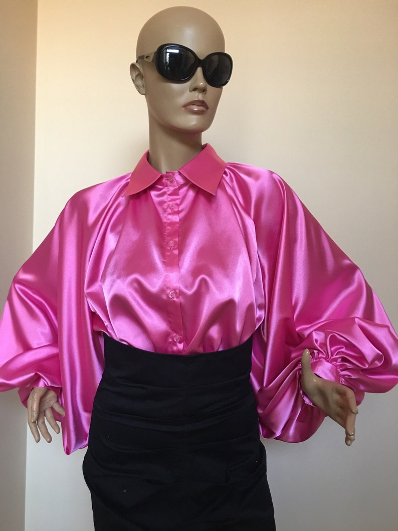 Hot pink Formal Womens silk blouse/ Cocktail satin blouse Etsy