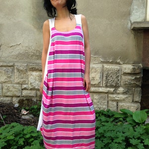 Plus size striped summer asymmetrical kaftan dress / plus size tunic / oversized dress