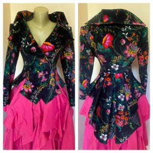 High low velvet jacket, Gothik Victorian Style Black Womens Floral Jacket Tailcoat, Tuxedo tails women, Steampunk jacket, Burlesque coat