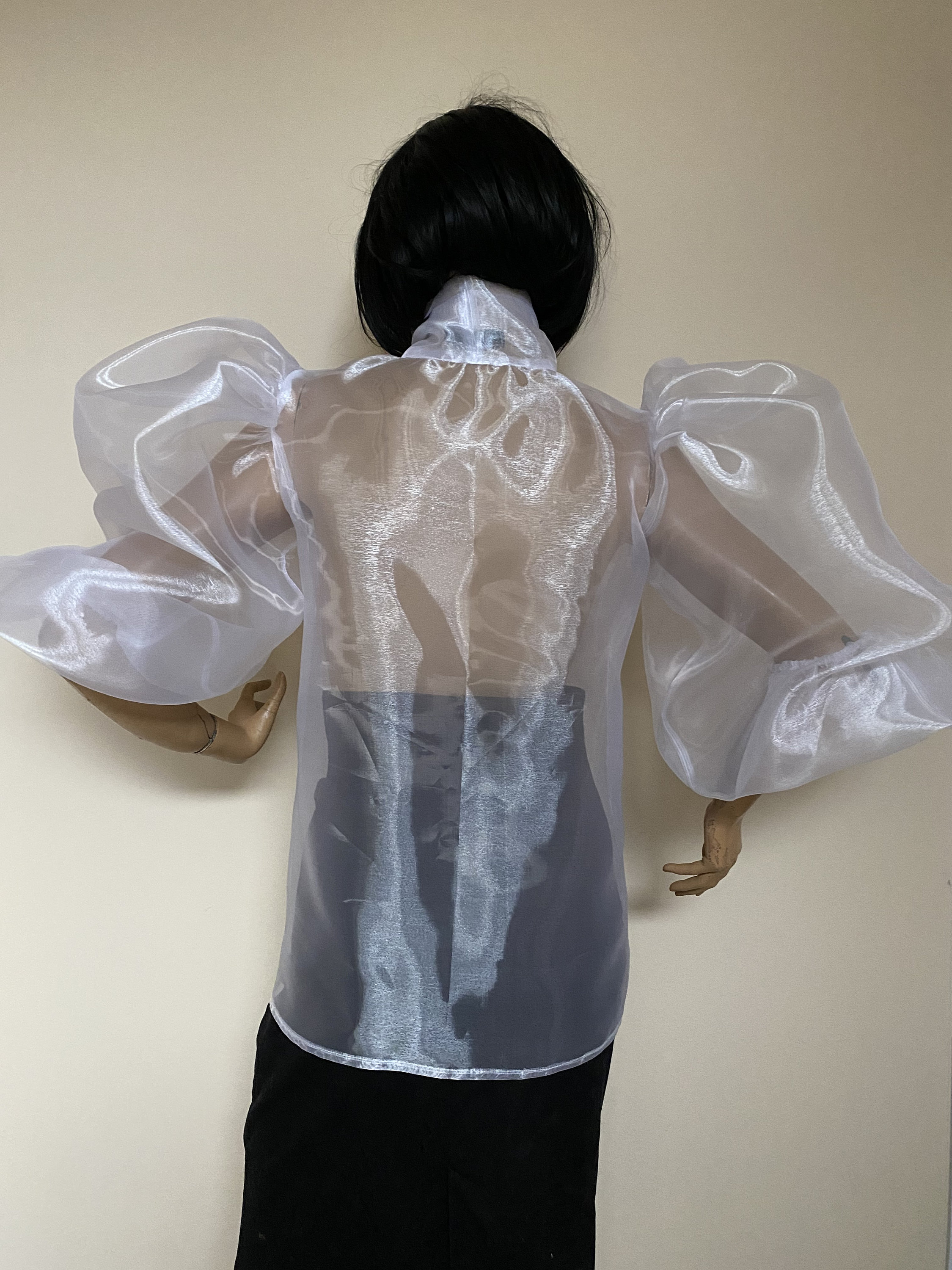 Sheer Bow Blouse, Organza Pussy Bow Shirt, See Through