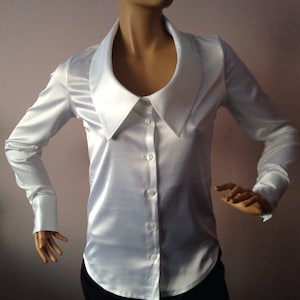 White womens satin blouse/ White satin shirt/ Business blouse/ white satin top