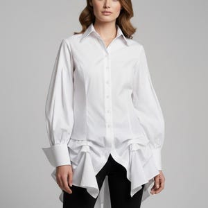 Black Steampunk Victorian Blouse, Gothic High-Low Asymmetric Shirt, Avant-Garde Dark Academia Top image 4