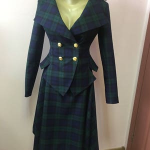 Black Watch Tartan, Vintage Tartan tailored suit /womens plaid jacket// lady blazer/asymmertic skirt in Westwood style
