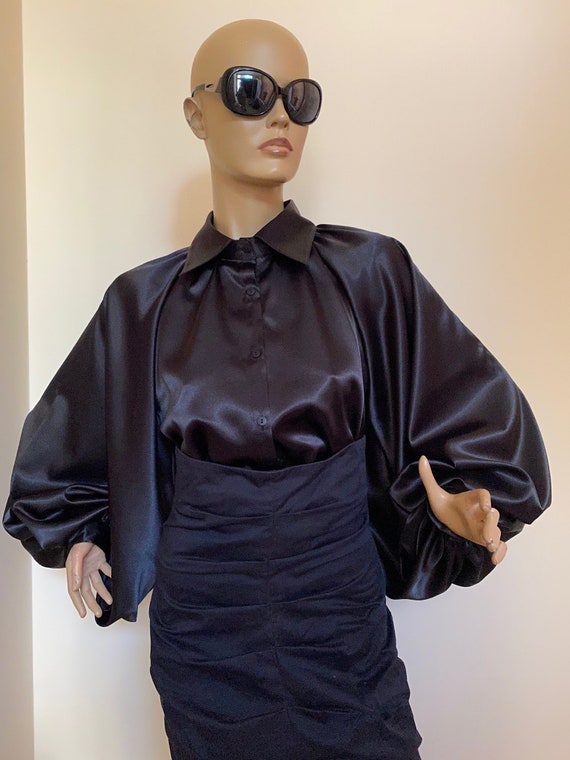 Chemisier en soie noir Formel femme Chemisier cocktail en satin Chemisier en satin Chemise Chemisier a manches bouffantes en satin pour femmes Chemisier a manches Bishop Etsy France