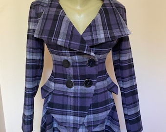 Purple Plaid Suit, Wool Tartan Tailored Suit, Tweed Checked Suit