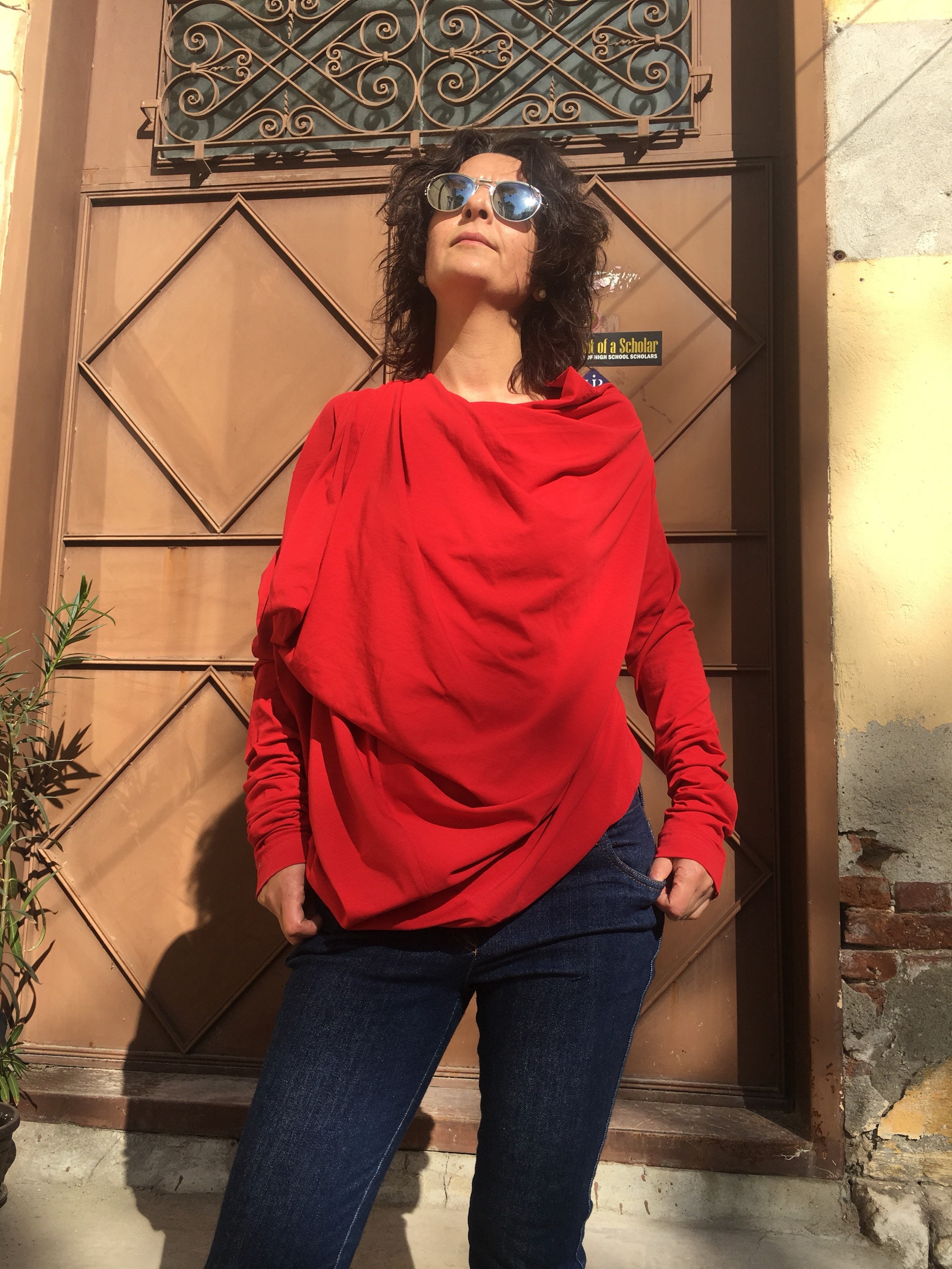 Top asimetrico de gran tamano rojo blusa purpura negro rojo suelto sueter de verano tunica superior lagenlook Extravagant Etsy Espana