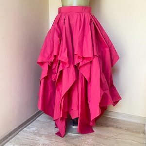 Pink Taffeta Maxi Skirt: Steampunk Asymmetrical Ball Gown