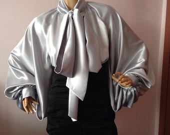 silver grey satin blouse