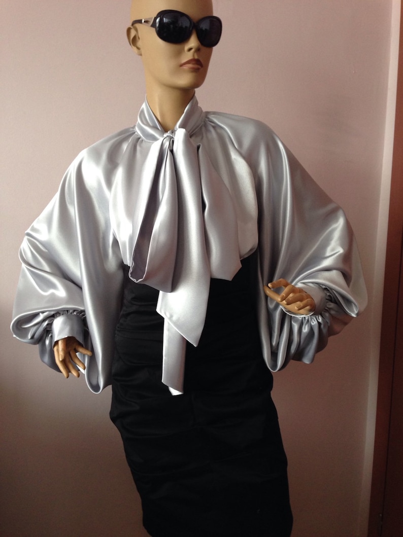 Formal Womens Silk Blouse Silver Cocktail Satin Blousesatin Etsy 