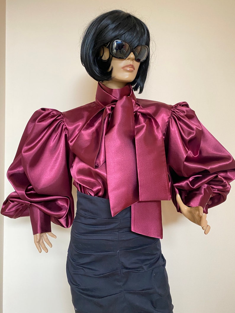 Buttoned Elegance Wine Satin Top main image 0