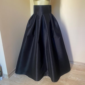 Black Taffeta Maxi Skirt: High Waist Gothic Ball Gown