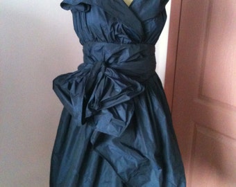 Taffeta cocktail assymetrical dress in Vivienne Westwood style/Vintage Bridesmaid Coctail Prom Dress Blue Taffeta
