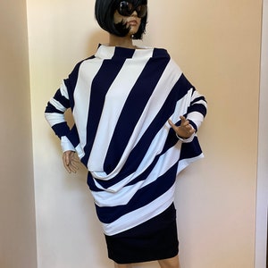 Avant Garde Striped Tunic , Deconstructed Top, Loose Tunic, Asymmetrical Tunic, Oversized Tunic,  Long Sleeve Top, Extravagant Top