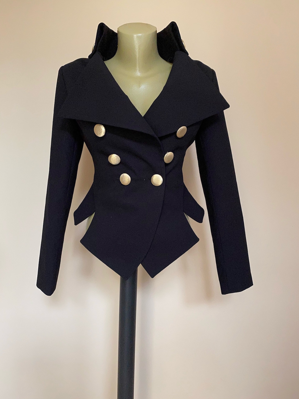 Women's Black Jacket With Gold Buttons Fitted Blazer Etsy UK