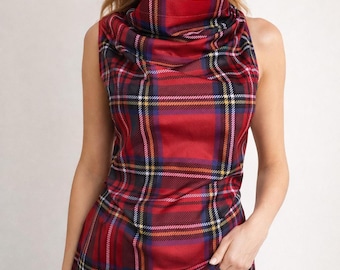 Blusa xadrez minimalista de verão para mulheres, blusa casual sem mangas, look xadrez escocês.